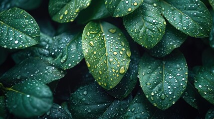 Sticker -  a bunch of green leaves with drops of water on them and green leaves