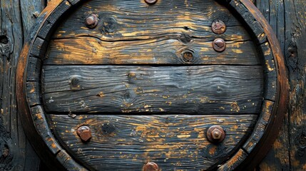 Poster -  a close up of a wooden barrel with rivets and rivet holes on the outside of the barrel and the inside of the barrel on the outside of the outside of the barrel.