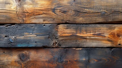 Canvas Print -  a close up of wood planks with a brown and blue stain of paint on one side and a brown and blue stain on the other side of the planks.