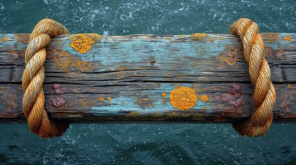 Wall Mural -  a close up of a piece of wood with yellow paint on it and a rope attached to the end of the piece of wood with yellow paint on the end of the wood.