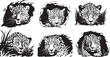 Cheetah, leopard sneaking, animal head black and white vector graphics
