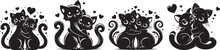 Cuddling Kittens, A Pair Of Loving Cats, Black And White Vector Graphics