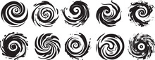 Water Swirls, Spherical Spiral Shapes, Black And White Decorative Vector Graphics