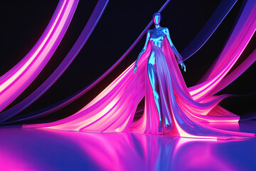 woman in a futuristic dress on a black background. Generative Ai