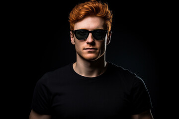 Wall Mural - Handsome ginger man isolated on black background