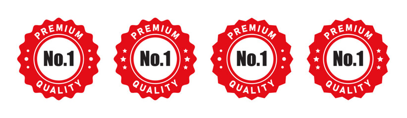 Aufkleber - No 1 premium quality logo stamp set with pointed and rounded zig zag style in red and white color. No.1 quality logo red icon vector design for brand label or banner
