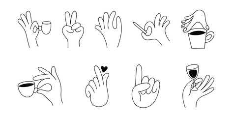 Vector line simple illustrations, hands and gesture in outline style