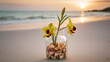 A Captivating Cymbidium Orchid Flower Jar Amidst Beach Serenity AI GENERATED