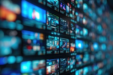 a wall of televisions displaying various types and brands. perfect for illustrating technology, medi