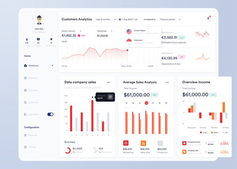 UI UX Infographic dashboard. UI design with graphs, charts and diagrams. Web interface templat