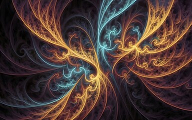 Abstract electrifying lines, smoky fractal pattern, digital illustration art work of rendering chaotic dark background., illustration, 3d render generative ai