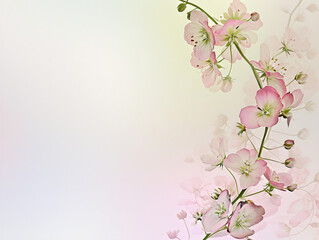  Delicate pink cherry blossoms on a gradient pastel background with copy space. Springtime floral concept. Design for greeting card, invitation, spring season poster
