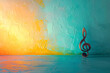 Farbenfrohe Melodien: Bunter Hintergrund mit einem Notenschlüssel, perfekt für kreative musikalische Ausdrucksformen und lebendige Harmonien