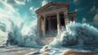 Roman temples in front of big waves in the sea (mp4) made with Ai generative technology