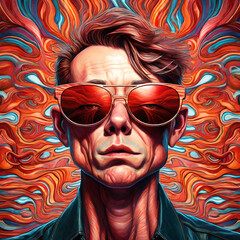 Wall Mural - portrait cartoon caricature of a male wearing sunglasses, in the style of extreme Surrealism. suitable for an album cover