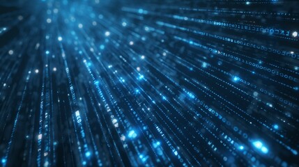 Digital binary code matrix background - 3D rendering of a scientific technology data binary code network conveying connectivity, complexity and data flood of modern digital age
