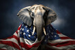 The republican elephant wrapped inside the US flag (generative AI)