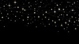 Fototapeta Kosmos - Particules et étoiles scintillantes et brillantes volant sur fond sombre, noir. Lumière, étoile, paillette dorée et flou. Cosmos, univers, espace. Fond pour bannière, conception et création graphique.