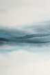 Ink watercolor hand drawn smoke flow stain blot landscape on wet grain paper texture background. Beige, blue colors.