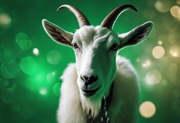 Wall Mural - Casual billy goat on green background