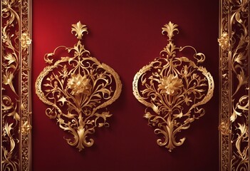 Elegant royal red background with two gold ornaments in center