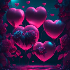 Wall Mural - valentine background with hearts and flowers