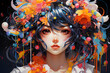 colorful abstract art with a girl portrait, ai generated