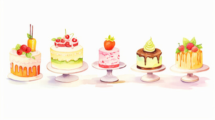 Wall Mural - Cakes and spices, Cartoon drawing, Water color style, AI Generated
