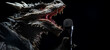 A dragon on a black background sings into a microphone, generative AI