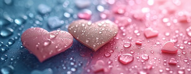 Wall Mural - Valentine's Day background with hearts and drops of water