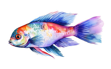 Wall Mural - Watercolor illustration of a multicolored fish