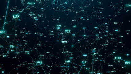 Wall Mural - Polygon network with animated binary numbers. Digital sytem, abstract and futuristic netowrk. Plexus animation, technology, science.