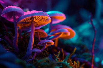 Magic mushrooms. Background with selective focus and copy space