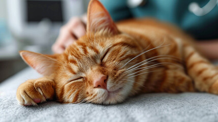 Veterinarian examines a cute little cat at the animal hospital.