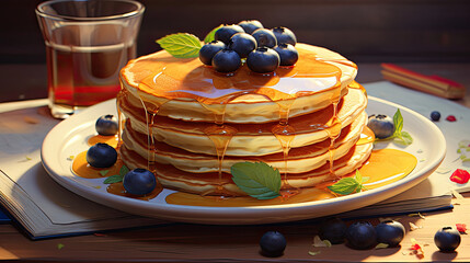 Wall Mural - blueberry syrup pancakes