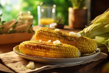 Wall Mural -  a plate of corn on the cob with butter on the cob and butter on the cob on the side.