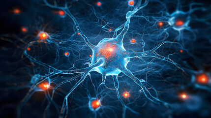 Poster - Neurons cell brain on science background