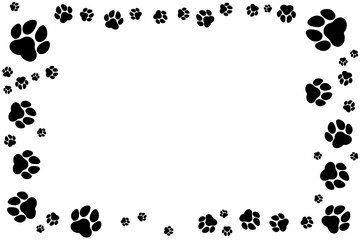 Wall Mural - frame of black paw silhouettes on white background