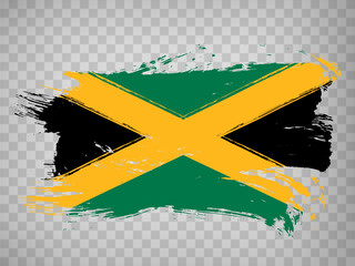 Flag of Jamaica brush stroke background. Waving Flag of Jamaica on transparent backrgound for your  design, app, UI.  Stock vector. EPS10.