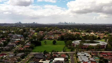 Sticker - City of Sydney residential suburbs in Sydney West – aerial flying over streets 4k.
