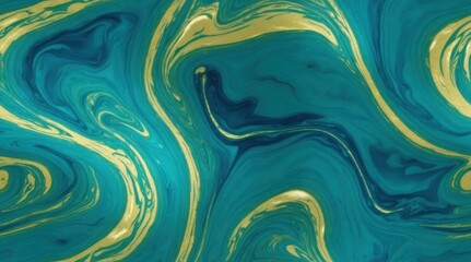  Gold marbling texture design. Green Blue and golden marble pattern. Fluid art, generative, AI.