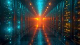 Fototapeta Przestrzenne - image of an open data center with servers. abstract background with lights. lights of fractal realms