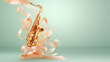 seafoam green saxophone with fluttering silk ribbons on a soft tangerine dawn. 3D rendering