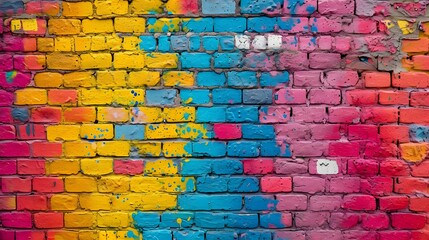 Sticker - colorful graffiti wall. old painted wall with paint. colorful brick wall background