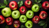 Red and green apples. Background of ripe apples