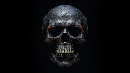 Wall Mural - a sinister skull recessed in a black background
