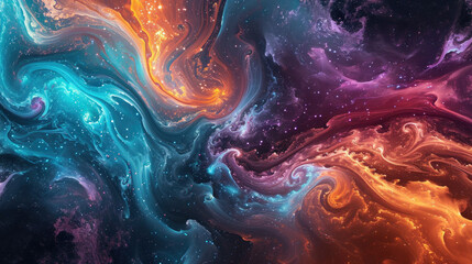 Wall Mural - A fluid background with a cosmic theme featuring a swirling galaxy in outer space colors