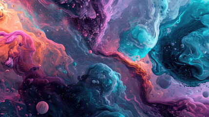 Wall Mural - A fluid background with a cosmic theme featuring a swirling galaxy in outer space colors