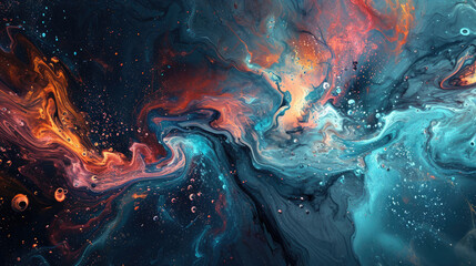 Wall Mural - A fluid background with a cosmic theme featuring a swirling galaxy in outer space colors