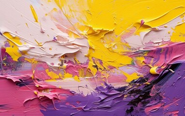 Abstract painting background of purple and yellow colors in impasto style